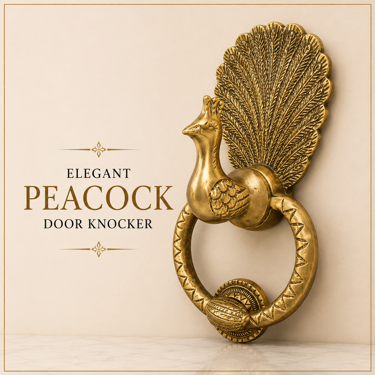 Peacock Brass Door Knocker | Premium Solid Brass Main Door Knocker | Antique Finish | Luxury Home Entrance Decor
