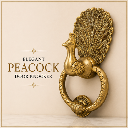Peacock Brass Door Knocker | Premium Solid Brass Main Door Knocker | Antique Finish | Luxury Home Entrance Decor